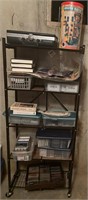 Small metal shelf w/Contents of shelf and shelf