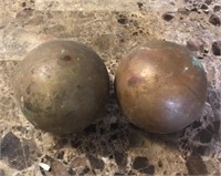 Vintage Pair of 2 Brass Hollowed Out Round Balls