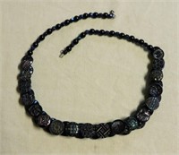 Carnival Glass Black Lustre Button Necklace.