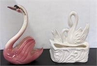 2 Shabby Chic Style Swan Planters