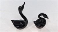 Pair of Black Glass Swans