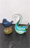 Art Glass Swan & Blue Bird Figure