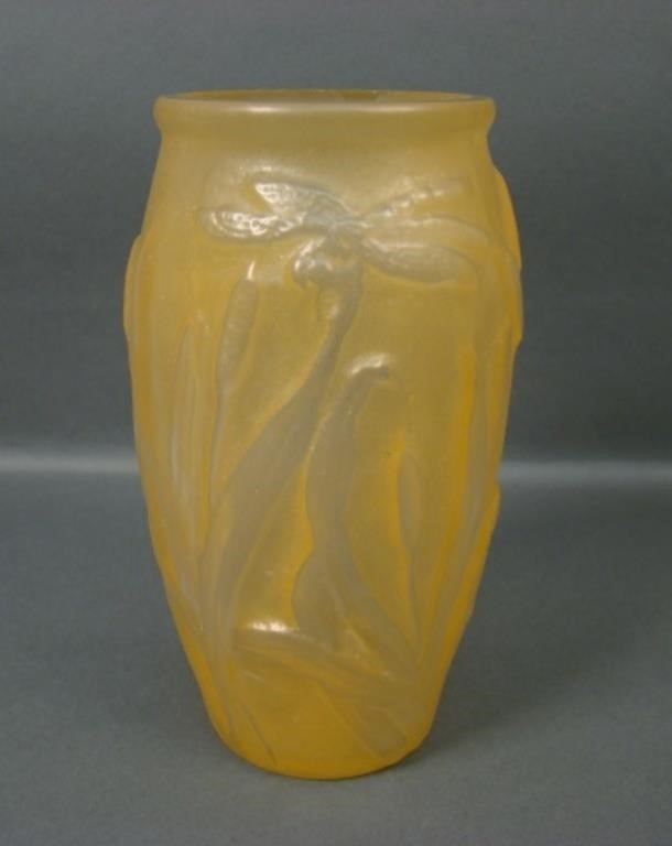 Consolidated Yellow Wash Dragonfly Vase