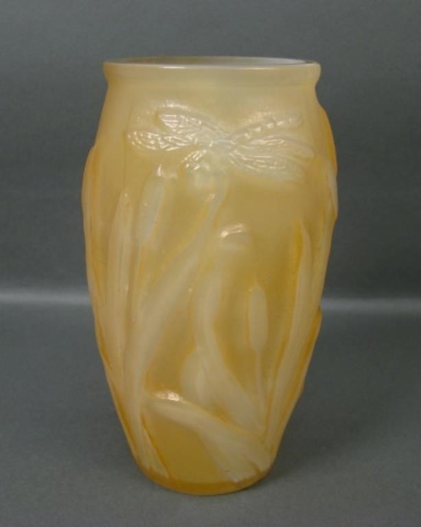 Consolidated Honey Cased Dragonfly Vase