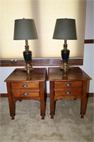 PAIR OF WOODEN HAMMARY END TABLES WITH