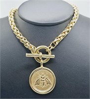 1990s Joan Rivers Reversible Bee Coin Necklace
