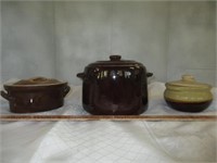 3pc Vintage Stone Ware Covered Pots