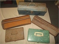 5pc Vintage Steel Tool Boxes & Melamine Tackle Box
