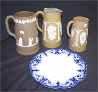 Group three English vintage jasper ware jugs