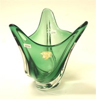 Val St Lambert green art glass vase