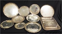 Nine good silver plate serving trays/platters