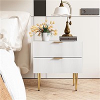 Algherohein White Nightstand  Fluted  2 Drawers