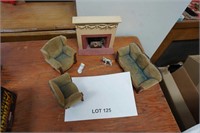 dollhouse furniture-couch, 2-chairs, fireplace &