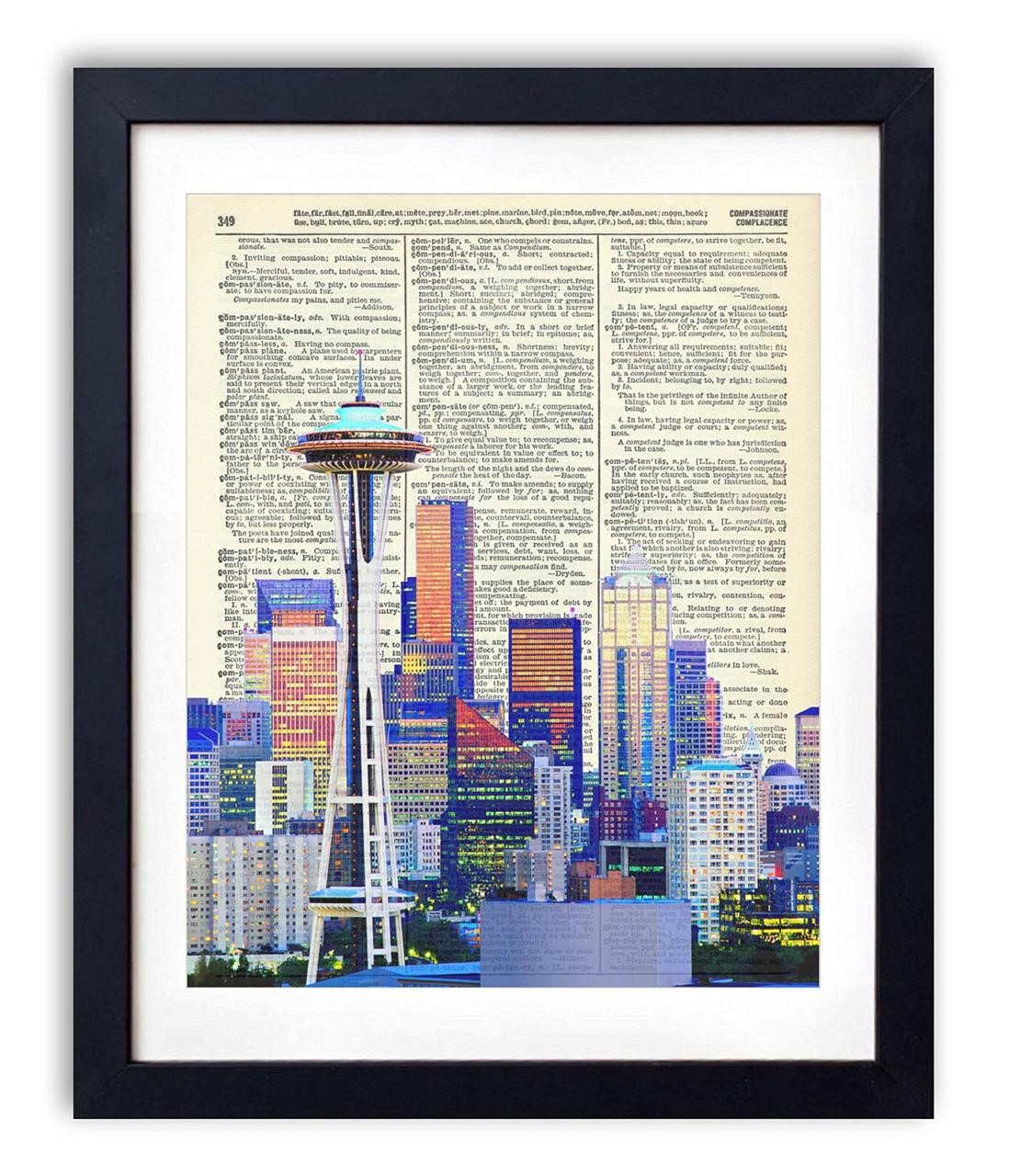 Seattle Color Skyline Vintage Dictionary Art Print