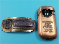 Lot of 2: lighter and old belt buckle from the Uni