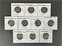 Ten Various Dates Buffalo Nickels