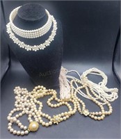 Vintage Costume Pearl Choker Necklaces Gold Tones