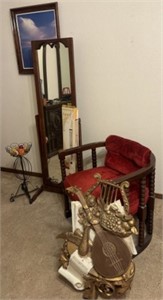 Club Chair,Child's Wooden Rocker, Mirror, Wall Art