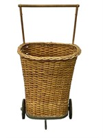 Vintage Wicker Wheeled Market Basket