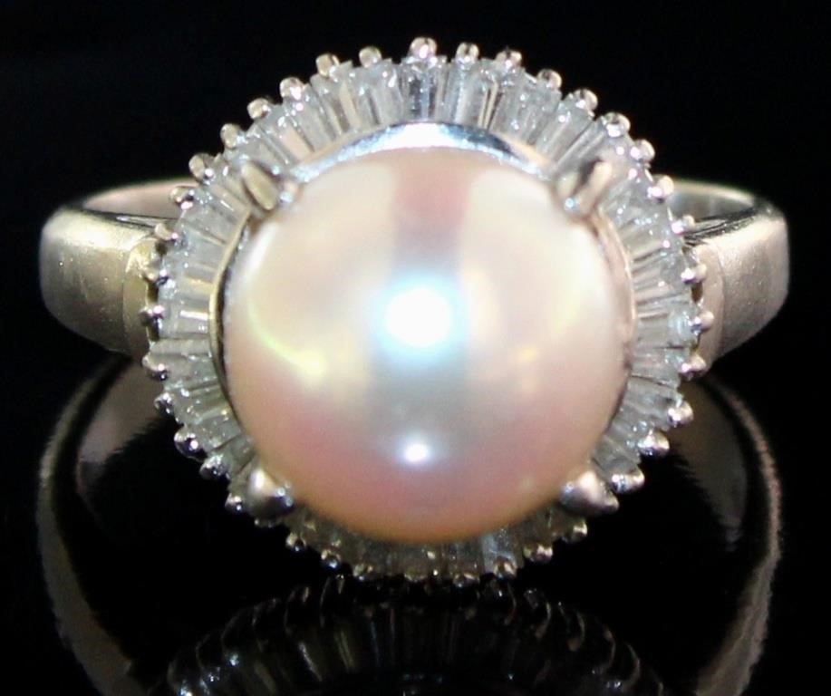 Platinum Brilliant Pearl & Natural Diamond Ring