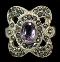 Sterling silver bezel set oval cut amethyst ring