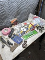 Coping saw, hatchet, small caster wheels,