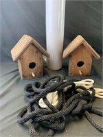 2 birdhouses pieces of thick rope plastic wrap