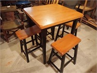 Wooden Table w/ (4) Saddle Stools