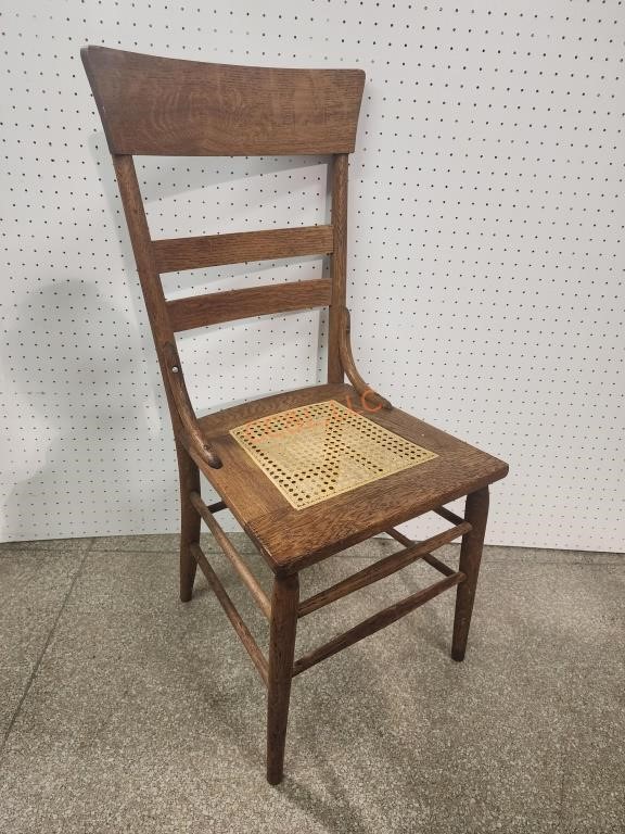 Antique Tiger Oak Cane/ Wicker Seat Dining Chair