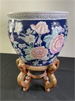 Hand Painted Floral Planter w/ Stand