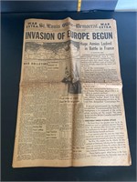 1944 Globe Democrat Invasion of Europe Begun