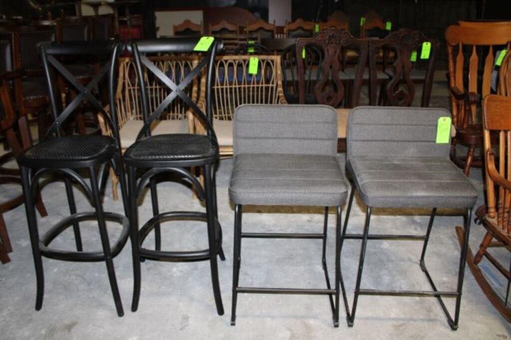 (2) Black Bar Chairs, (2) Gray Fabric Chairs
