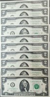 Lot of TEN (10) 2017A CRISP $2.00 Bills Seqential