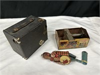 Jazzbo Jim Metal Toy & Old Box Camera