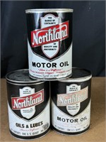 Lot of 3 Northland 1 Qt Motor Oil Cans Full, Some