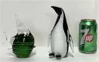 Pingouin et poisson en verre soufflé