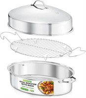 Nutrichef 20" Oval Roasting Pan With Rack And Lid