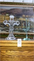 Lead crystal cross, glass cactus