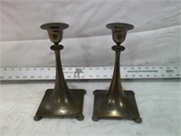 PAIR OF BRASS CANDLE HOLDERS, 9" T