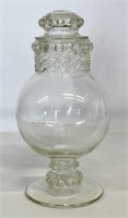 Footed candy jar, 6" base, 7" dia., 13.5" tall