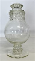 Footed candy jar, 6" base, 7" dia., 13.5" tall