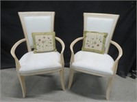 PAIR MAHOGANY DINERS W/ WHITE UPHOLSTERY PILLOWS
