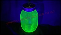 Depression Uranium Glass Shaker w Aluminum Lid