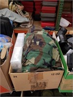 Box of military clothes and sewing kit