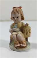 Vintage Girl With Bird Porcelain Figurine
