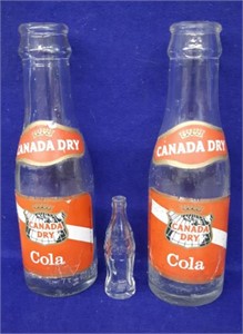 2 Canada Dry Cola Bottle & 1 Mini Coke Bottle