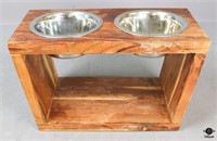 Wood Elevated Feeder w/Metal Bowls