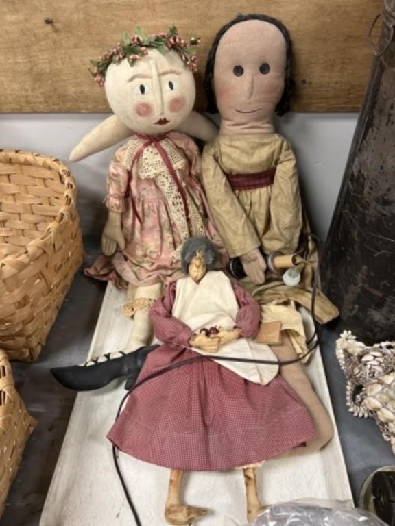 (3) Folk Art Crafted Dolls