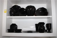 13pc Black Plates, Vases, Bowls, etc