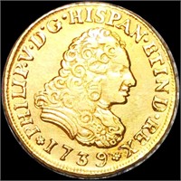 1739 Mexican Gold 2 Escudos AU+